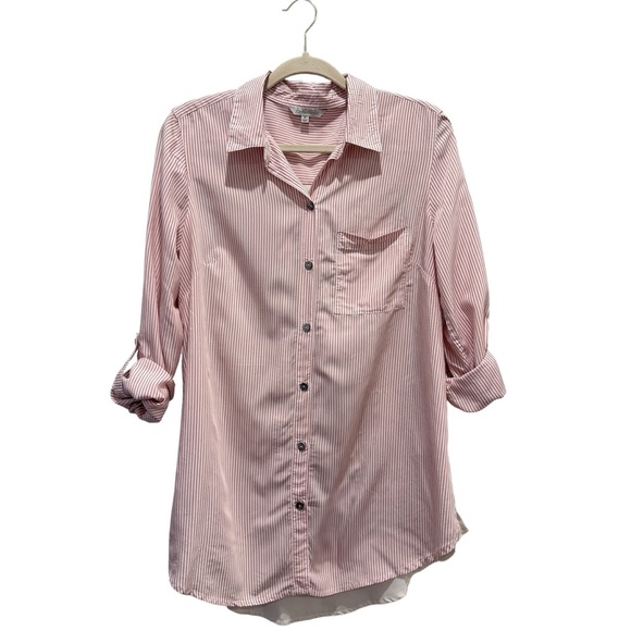 John Mark Stripe Embroidered Button Down Long Sleeve Shirt Floral Pink Size M - Picture 3 of 10